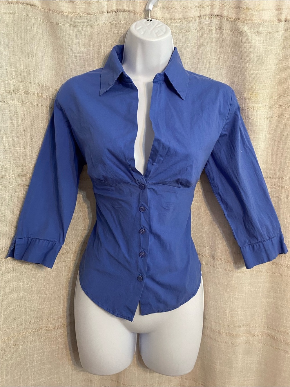 Lola Periwinkle Blue Ruched Bust 3/4 Sleeve Button Up Blouse